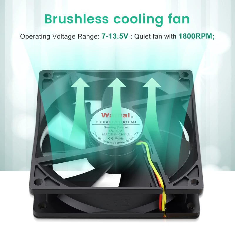 Wathai 12V 92mm 92x25mm DC Brushless Cooling Fan 3Pin High Perfomance for Computer case, Wine Fridge, Inverter DIY Ventilation Exhaust Projects 2 Pack - Image 4